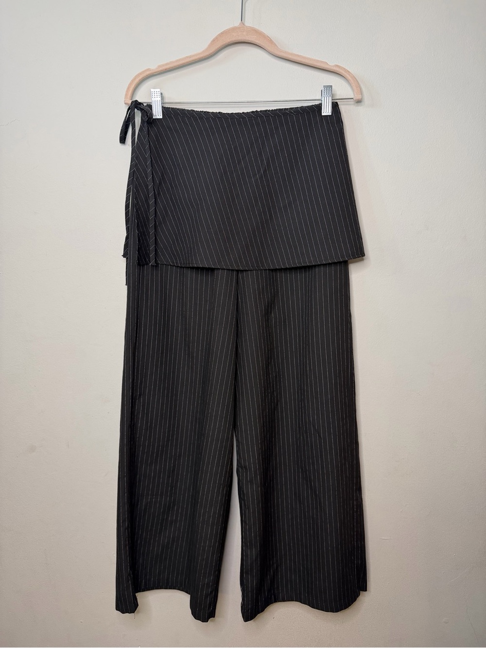 Women’s Black Linen Pinstripe Removable Wrap Palazzo Pants